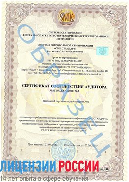 Образец сертификата соответствия аудитора №ST.RU.EXP.00006174-3 Егорлыкская Сертификат ISO 22000